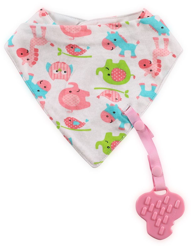 Σαλιάρα Μπαντάνα με Μασητικό και Κλιπ Lorelli Pink Elephants 10260180005