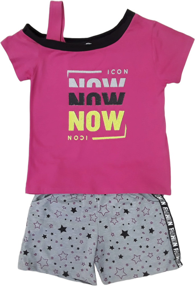 Μπλουζάκι Καλοκαιρινό με Σορτσάκι Pink Grey Stars 8010078